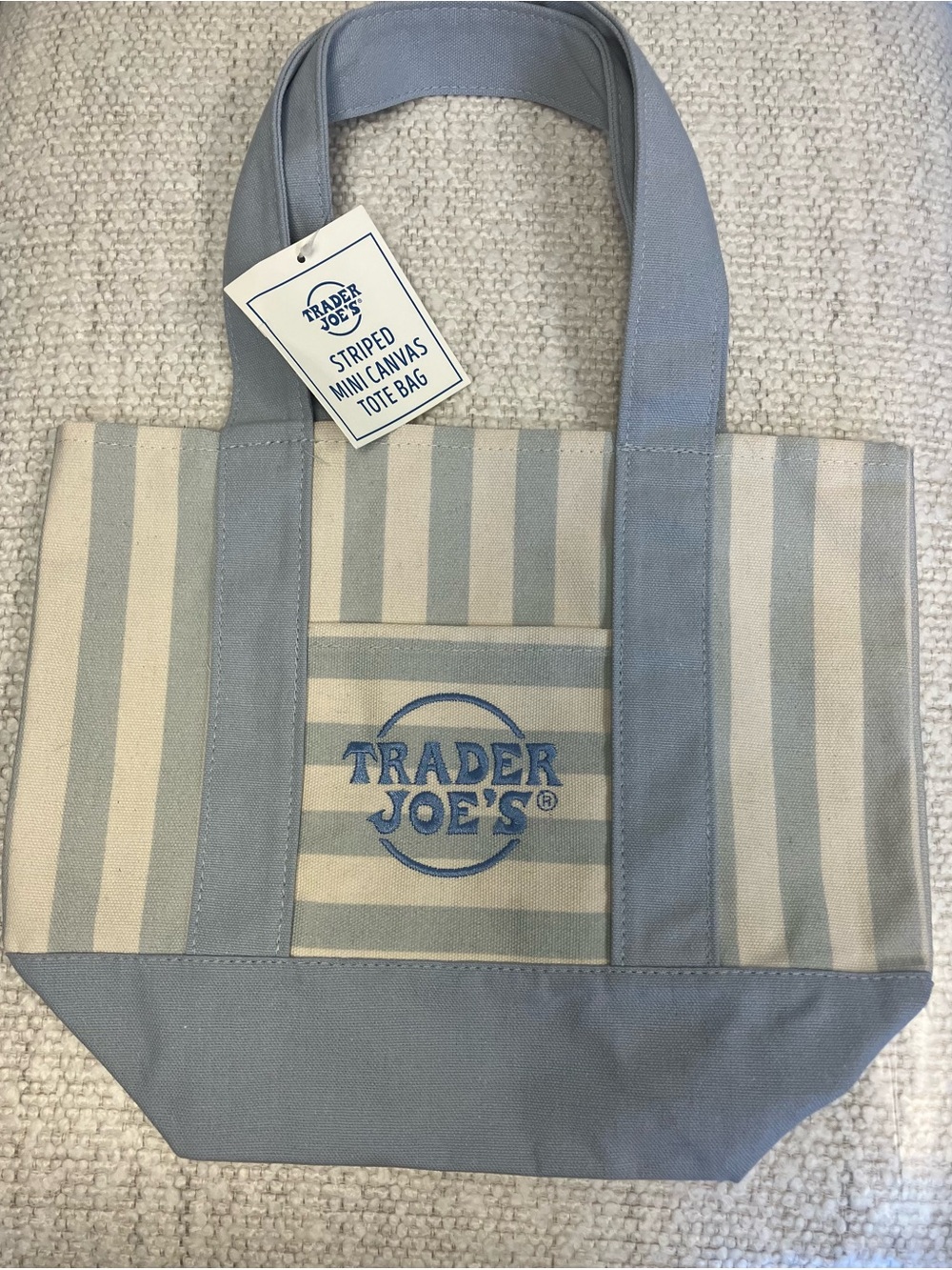 Trader Joe's Striped Mini Canvas Tote Bag - Light Blue & Cream